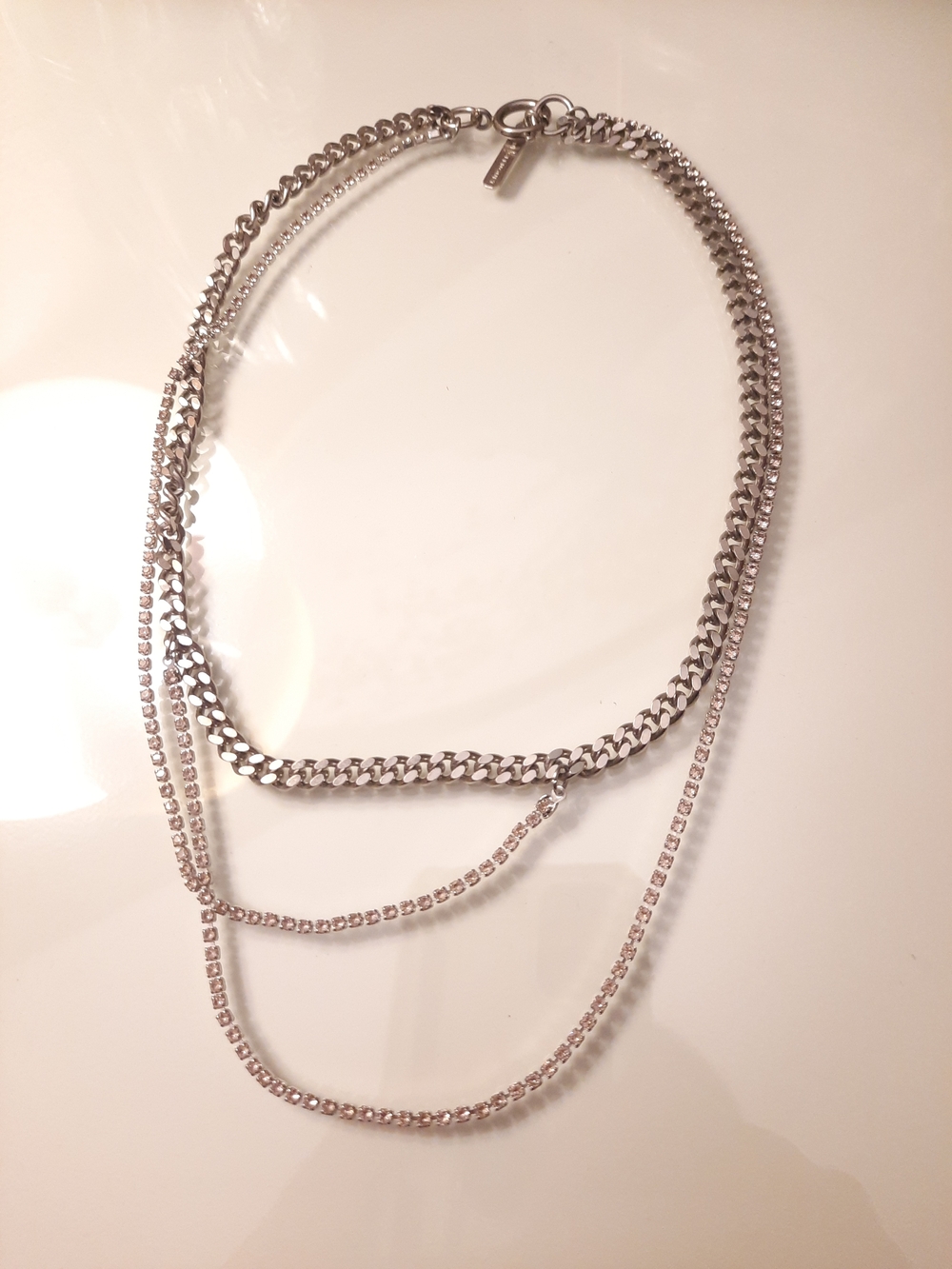 Justine Clenquet Silver & Pink Rhinestone Draped Layered Necklace